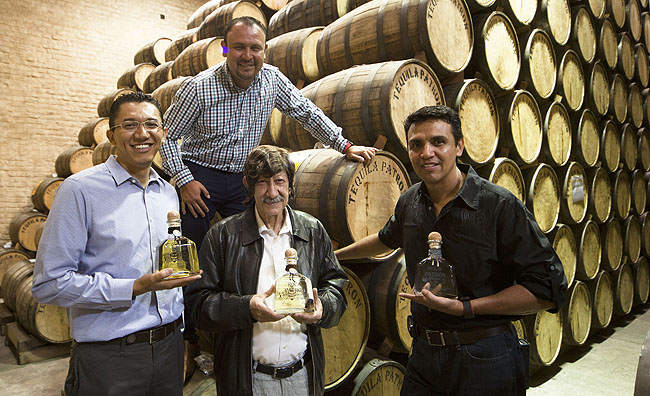 At the distillery in Jalisco, Production Manager Antonio Rodriguez (right) with production teammates Ismael Solis, Francisco Alcaraz and David Rodriguez.