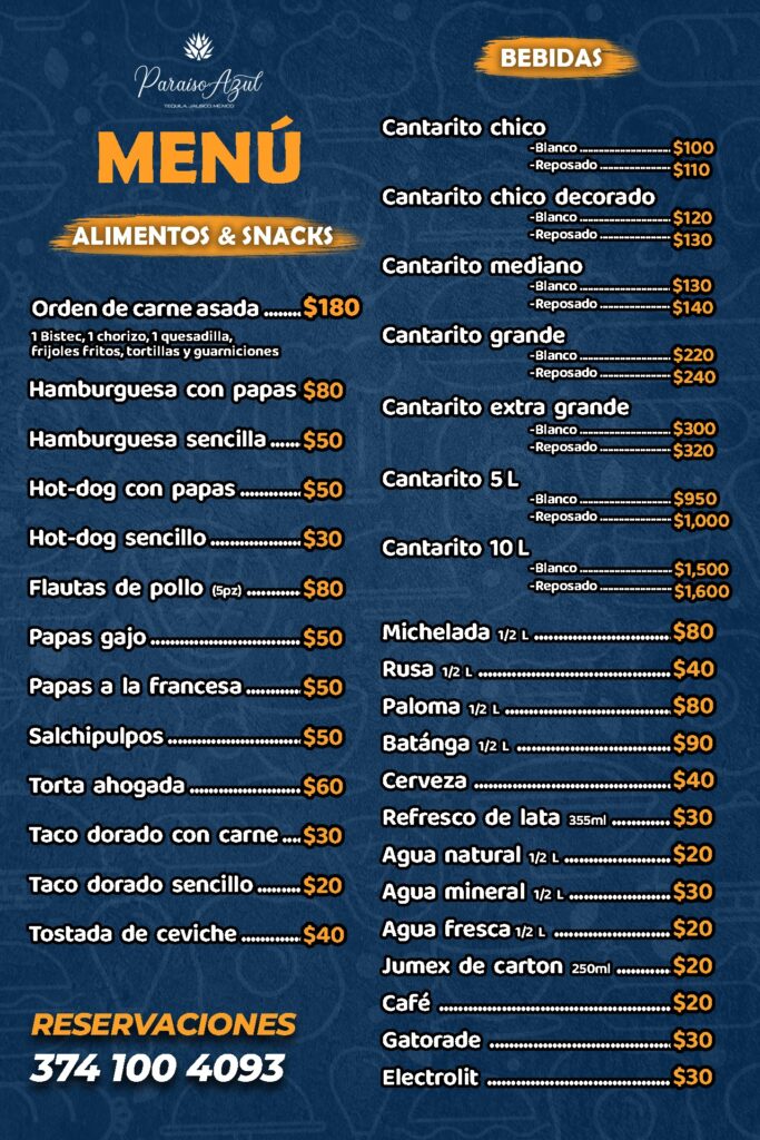 Precios de Paraiso Azul Menu